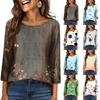 Women's Fashionable Casual Round Neck  3/4 Sleeve  Printed T-Shirt Top