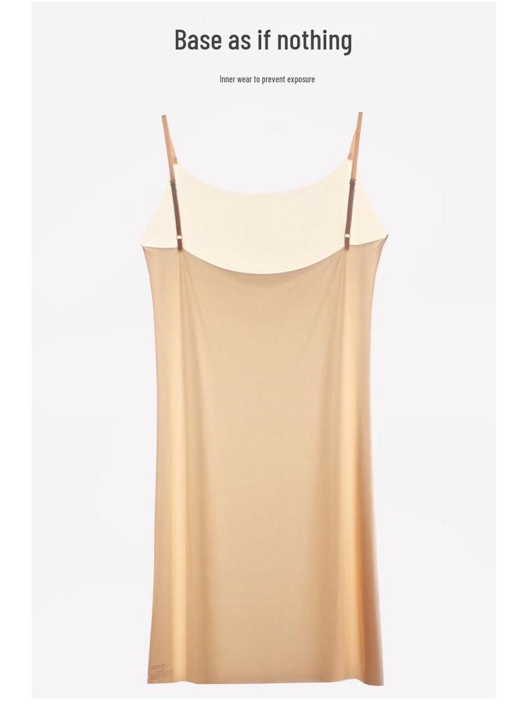 Women's Ultra-Thin Silk Seamless Camisole Slip Dress with Spaghetti Straps