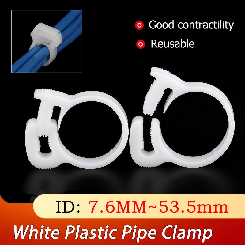7.6-53.5mm White Plastic Hose Clamp Plastic Pipe Clamp Plastic Throat Tooth Shaped Pipe Clamp Pipe Fastening Buckles 7.6-8.5mm 10pcs