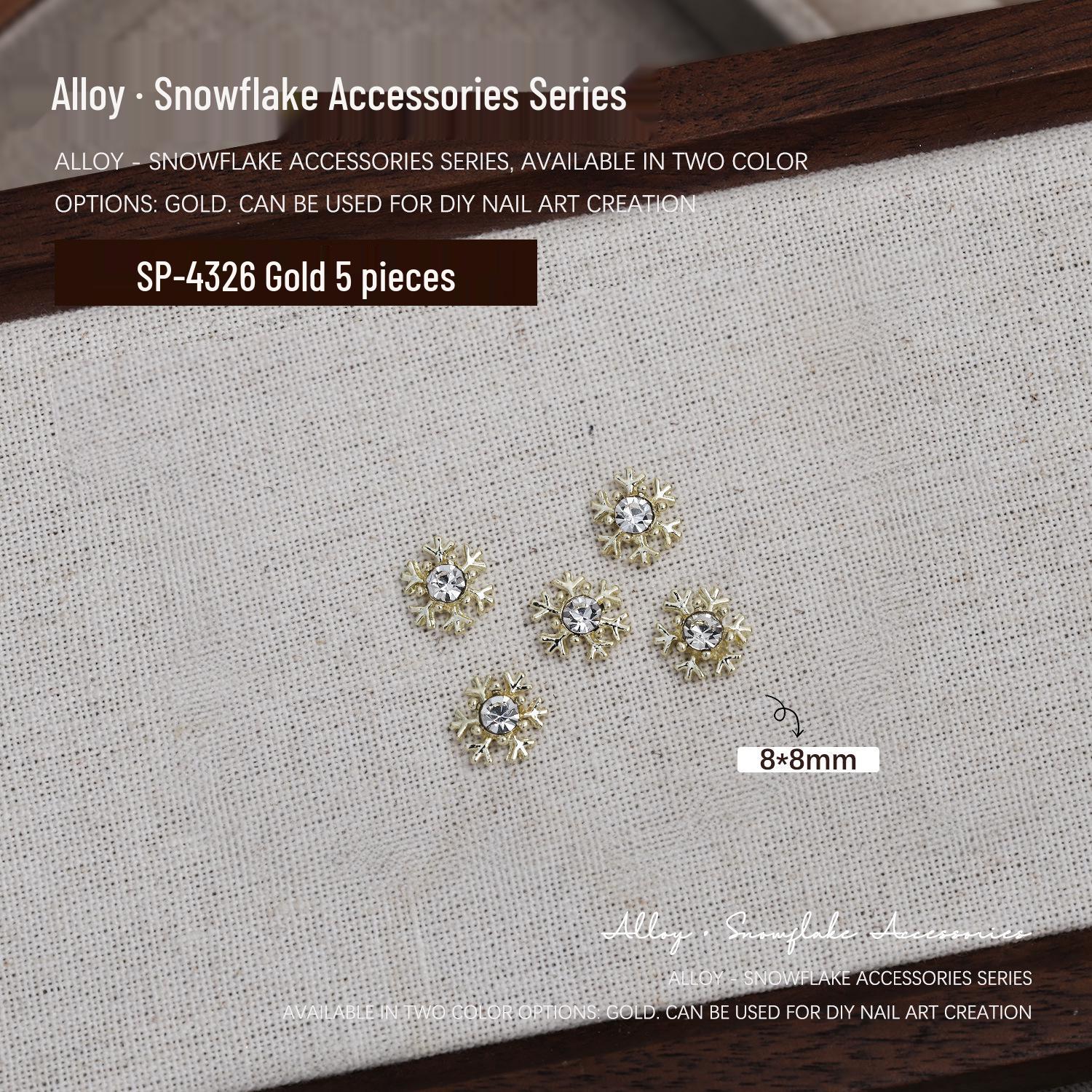 Nail Art Snowflake Accessories: Gold & Silver Alloy with Stacked Diamonds - 5 Pieces