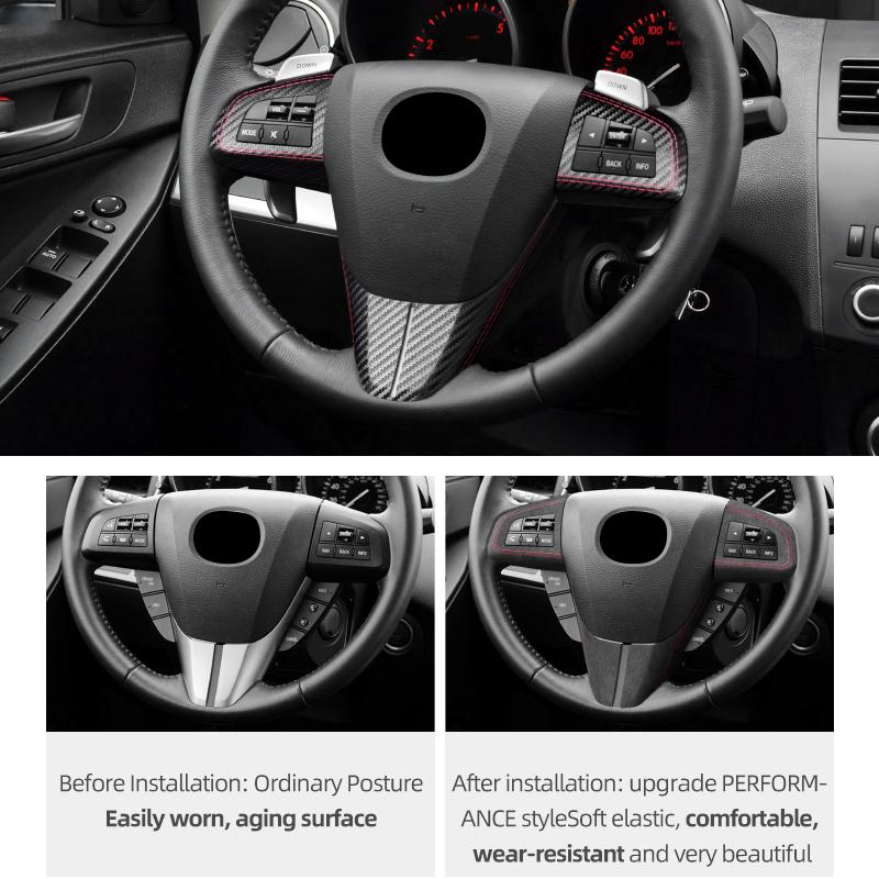 Betterhumz For Mazda 3 Axela 2010-2013 Made of Alcantara Auto Steering Wheel Panel Button Trim Stickers Car Interior Accessories