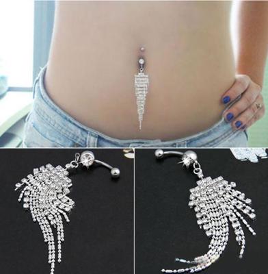 Navel Belly Button Rings Bar Crystal Rhinestone Dangle Body Piercing Jewelry