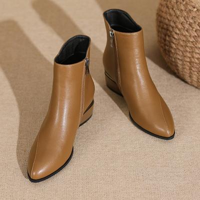 Genuine Leather Ankle Boots for Women Spring Autumn Retro Shoes with Plush Winter Warm Women's Boots Thick Heel Ladies Shoes