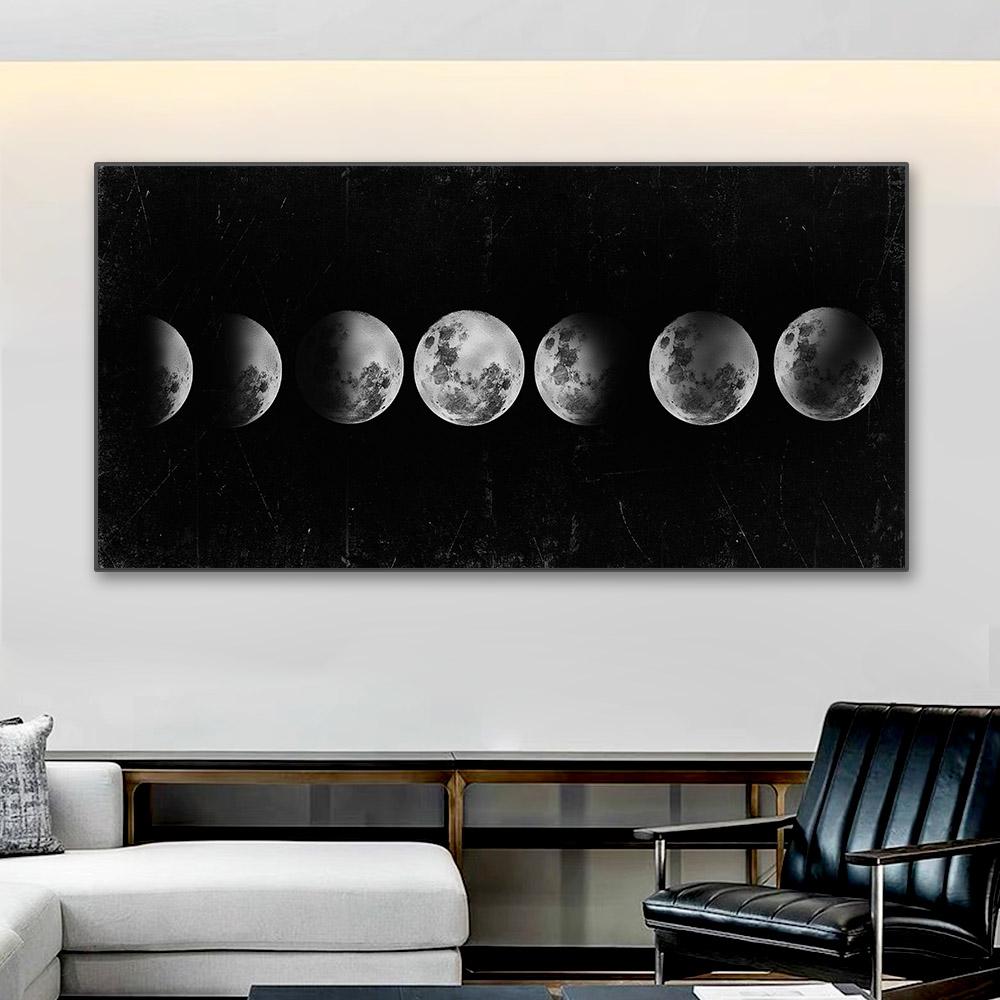 Black and Gold Eclispe of The Moon Canvas Painting Lunar Phases Landscape Wall Art Poster and Prints Pictures for Living Room