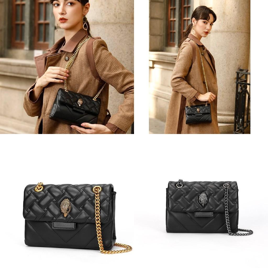 Sac bandoulière chaîne matelassé noir élégant Kurt Geiger avec un design tête d'aigle stylé