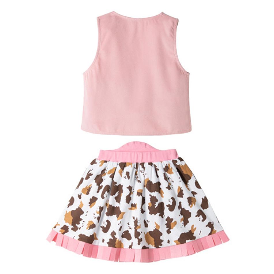Set da Cowboy Cosplay per Bambine, Performance, Bambini, Gilet Rosa, Gonna, Sciarpa, Cappello Pieghevole, Completo, Bambino Piccolo, 4 Pezzi, Abbigliamento per Halloween, Carnevale