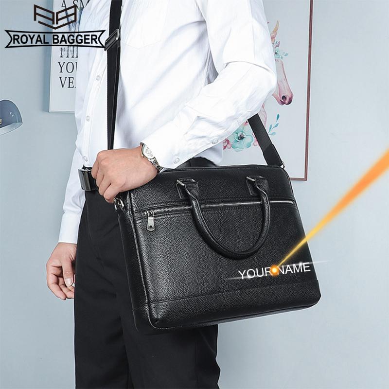 

Royal Bagger 14-дюймовый мужской портфель для ноутбука, большая вместительная сумка из натуральной коровьей кожи, простая деловая сумка через плечо 7441