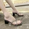 Coarse-heeled Sandals Women's 2025 New Summer High-heeled Cool Slippers Women's Outer Wear Square Head One-word Drag Korean Versio