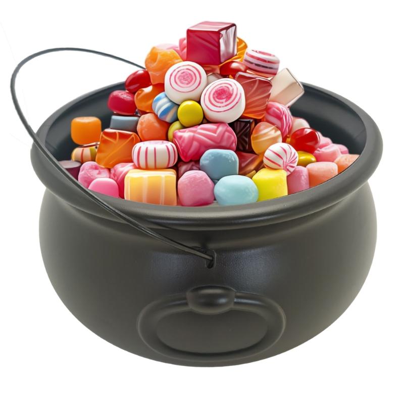 Large 12Inch Black Cauldron Kettle Bucket Witches Sweets Candy Bowl for Halloween Trick or Treating Party Decoration