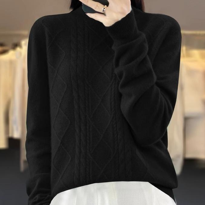 

Осенне-зимний свитер-пуловер из жареного теста с полувысоким воротником для женщин, модный повседневный свитер в ленивом стиле one size чёрный