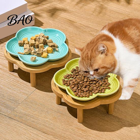 Auslaufsichere Katzennapf Erhöhte Keramik-Tiernapf mit erhöhtem Ständer, Blumenform Schnurrhaarfreundliche Futternäpfe Futterteller für Nackenschutz, Anti