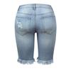 Fringed High-stretch Little Leg Pants Mid-waist Quarter Pants Ripped Jeans Woman