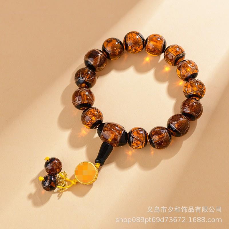 Handmade Beaded Bracelet With Pixiu Charm Lucky Amulet Women Men Vintage Style 20 Beads