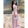 2026 European Women's Slim Fit Patchwork Dress - Fashionable Summer Round Neck with Slit