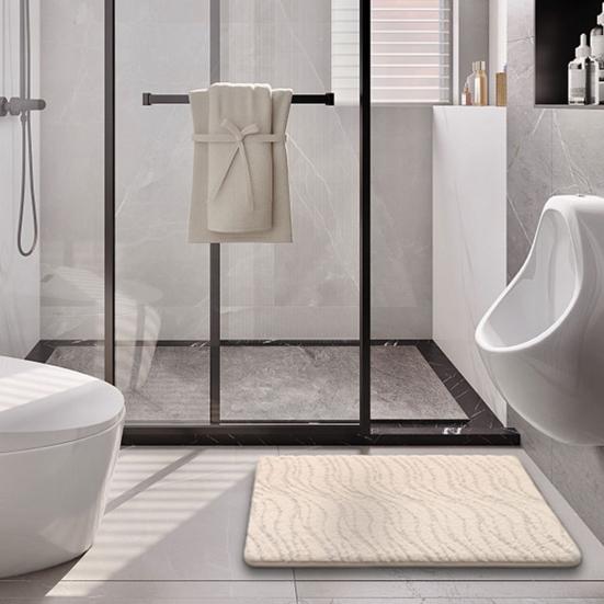 Absorbent Bathroom Rug Soft Bath Mat with Anti-Slip Bottom Plush Wavy Texture Rug