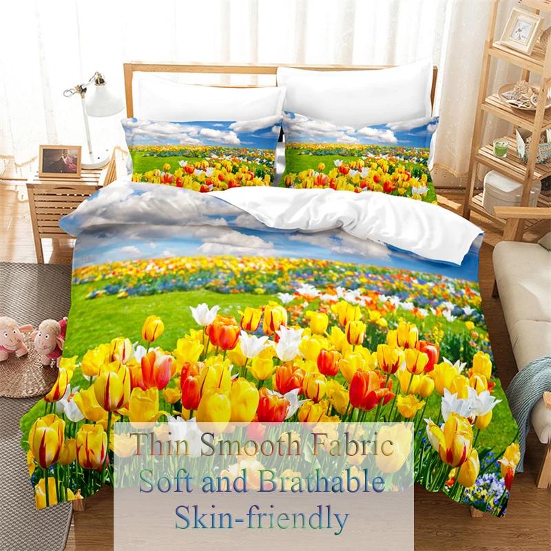 Tulip Quilt Cover 220x240 Duvet Cover Set Double bed 200x200cm 3D Flower King Bedding Sets Twin Size 3PCS 2PCS Single 140x210