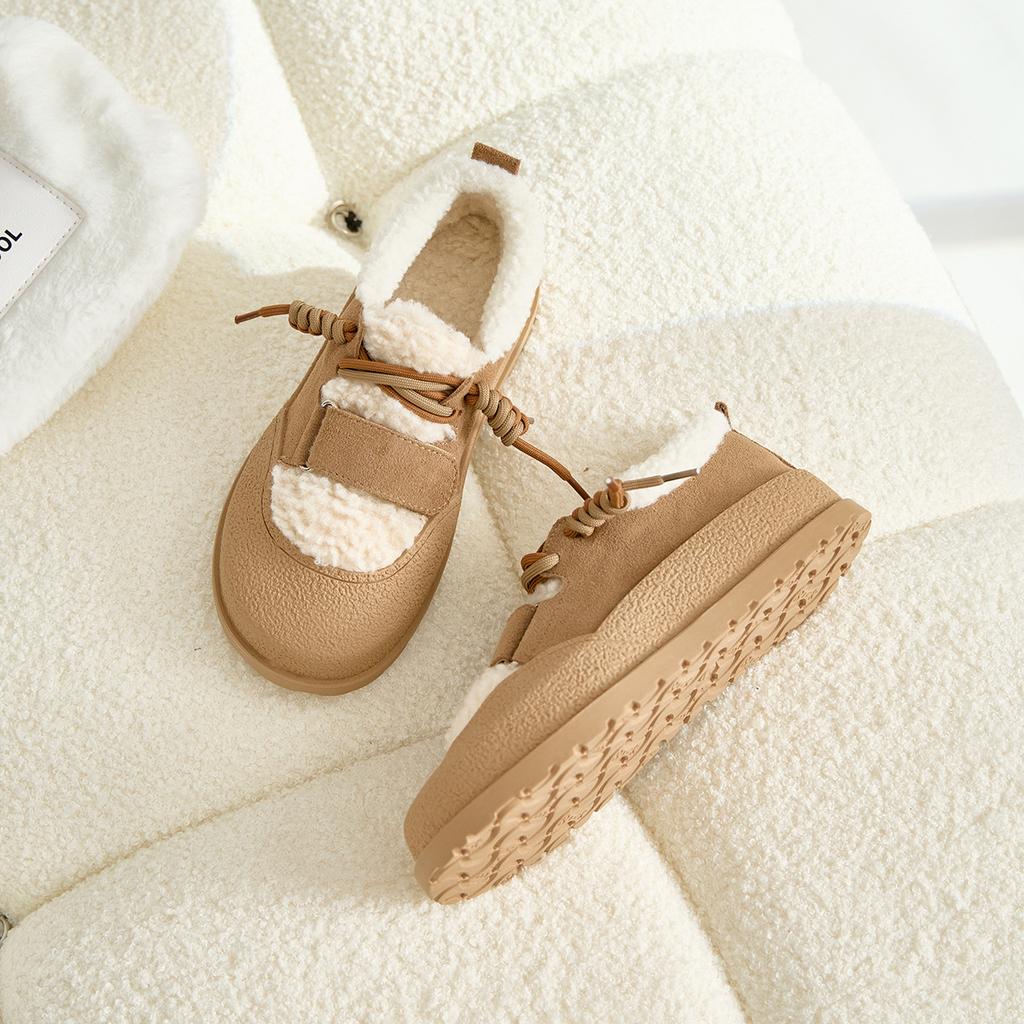 velvet cotton shoes women's genuine leather with hair and thicker 2025 winter new retro versatile wool shoes warm thick-soled snow shoes