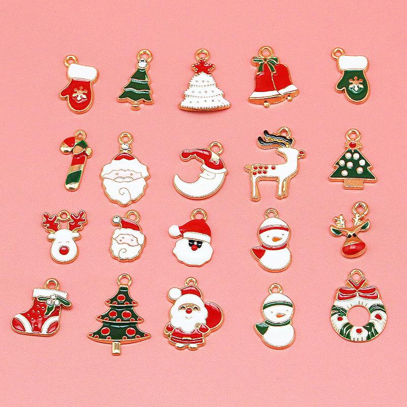 (20Pcs/pack)Mixed Metal Pendants Christmas Mini Decoration Semi-finished  Crafts Xmas Christmas Tree Elements Hanging DIY
