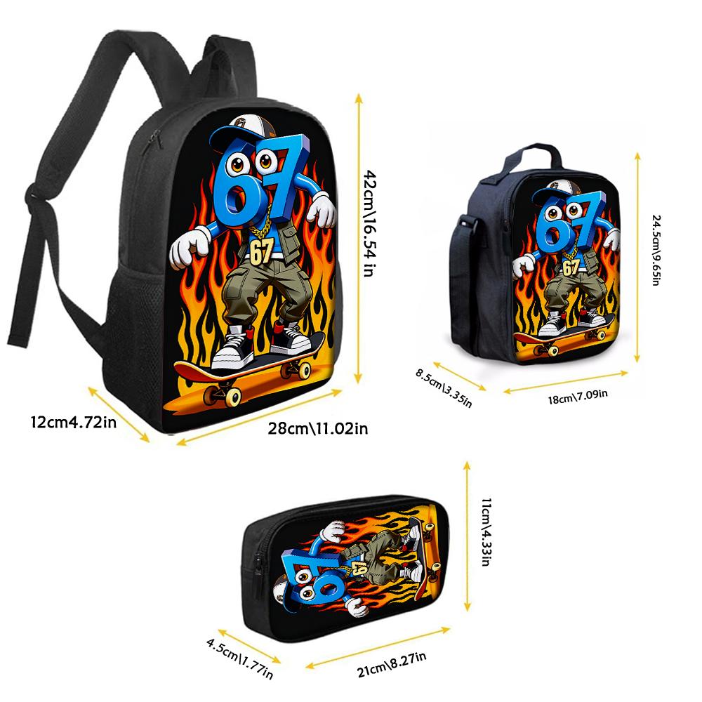 3pcs Number 6&7 Pattern Large-Capacity Casual Backpack Set with Matching Clutch And Tote Bag for Daily Commute