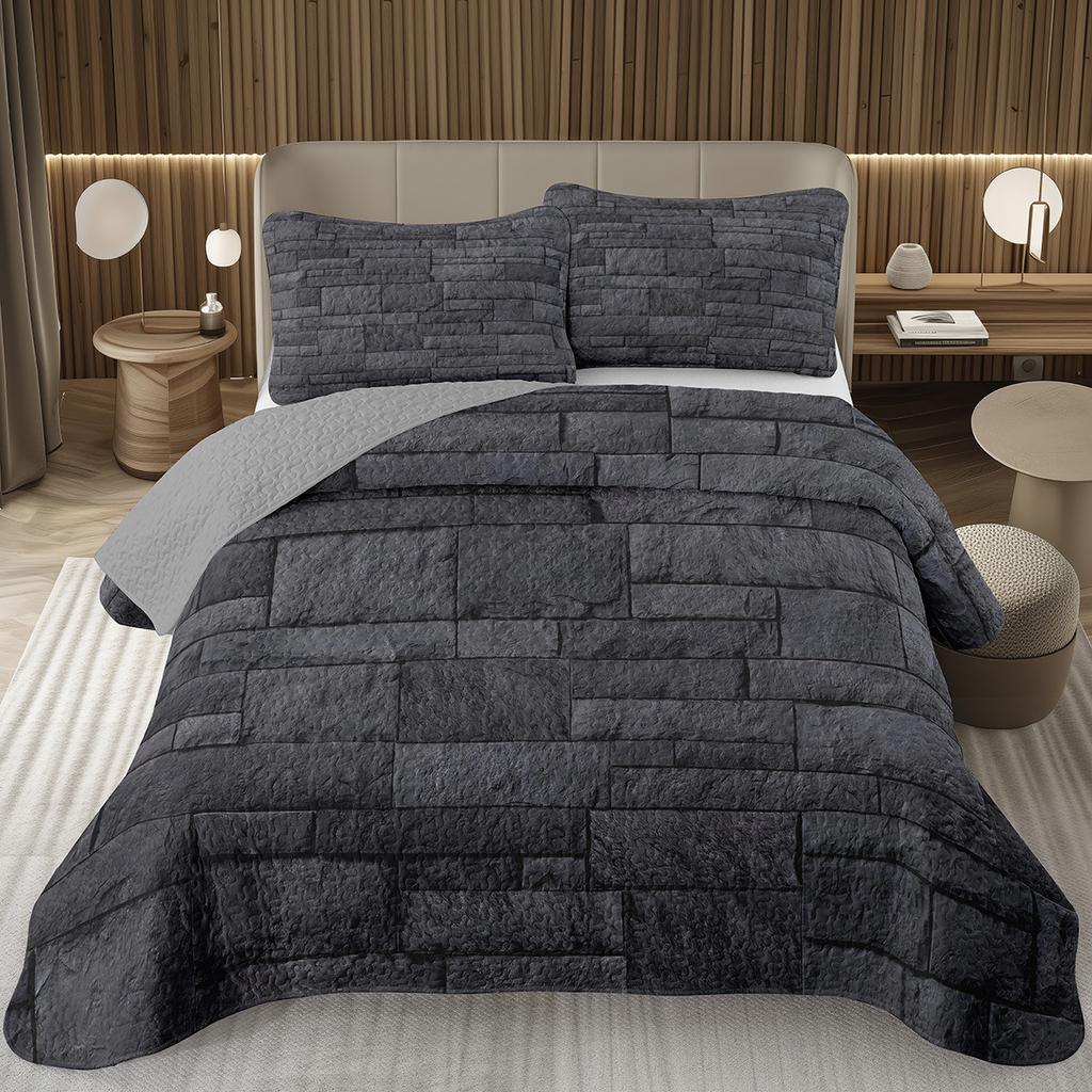 Steinmuster Tagesdecken Queen Abstraktes Marmorierung Überwurf Geometrie Bettwäscheset Für Jungen Mädchen Wendbar Gesteppte Tagesdecke Bezug