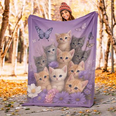 1pc Kittens Flowers Blanket for Sofa Bed Soft and Light Bedding Ideal for Picnics, Ultra-Soft All-Season Throw for Outdoor Travel - Christmas-c0803012