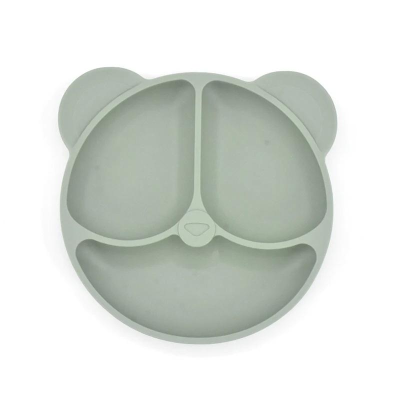 Baby Safe Silicone Dining Plate Solid Cute Cartoon Children Dishes Smile Face Baby Tableware Set Retro Kids Plate