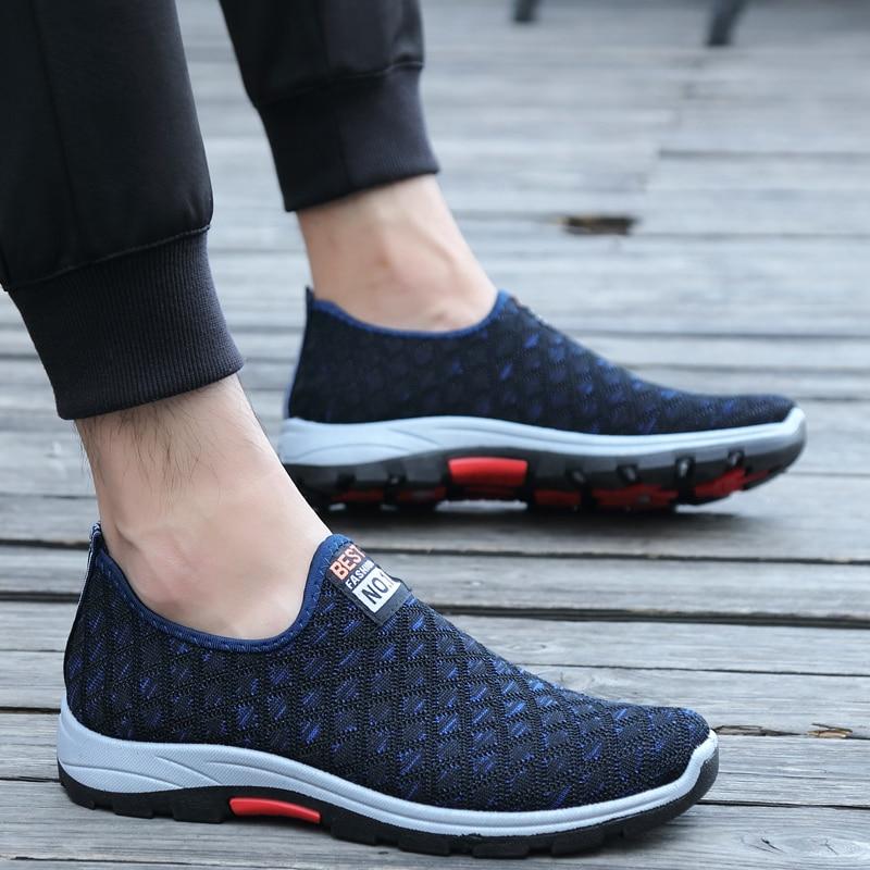 Summer Mesh Breathable Men Casual Shoes Slip On Mens Loafers Lightweight Sneakers Men Non -Slip Walking Shoes 