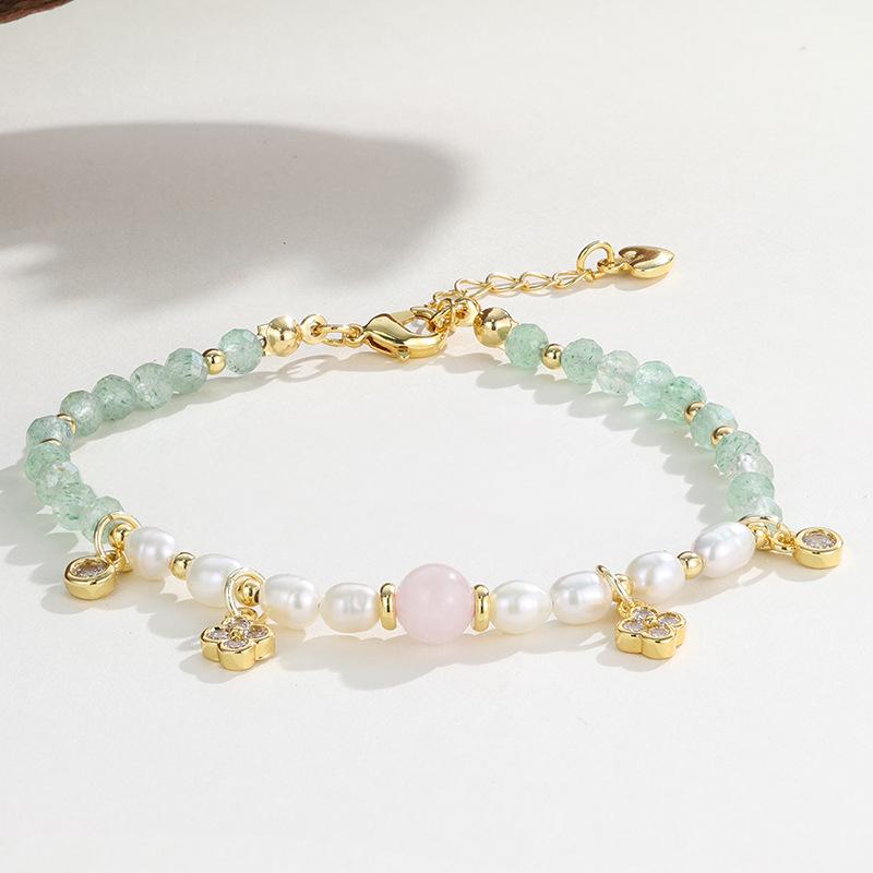 Chinese Retro Natural Stone & Freshwater Pearl Layered Bracelet - Original Design Jewelry