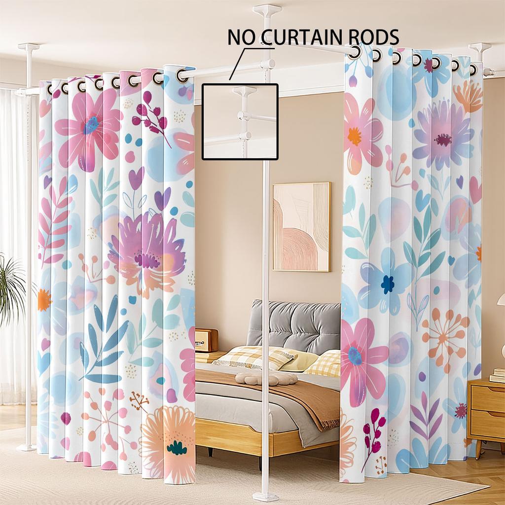 Set Of 2 Colorful Spring Flowers Perforated Curtains Multi Size Living Room Home Insulation Decoration Easy Installation Darkening Made Polyester