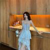 Women's Summer One-button Irregular Lace See-through Halter Dresses