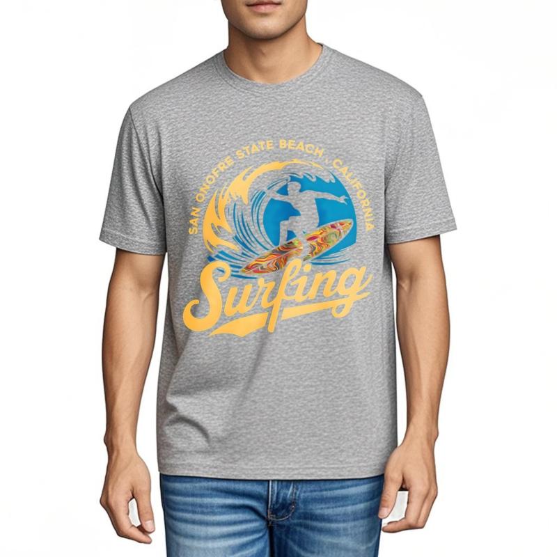 Casual Tee Travel For men Crew Neck tshirt Oversized Surfing Wave Rider San Onofre Beach California Anime For him Top tees