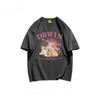 Women's Oversized Gray Casual T-Shirt - Short-Sleeve Retro Hong Kong Style for Summer