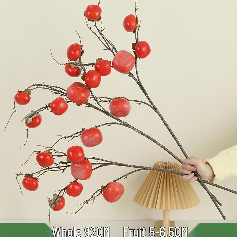 Pomegranate and Persimmon Artificial Flower Branch for Living Room or Dining Table Decoration