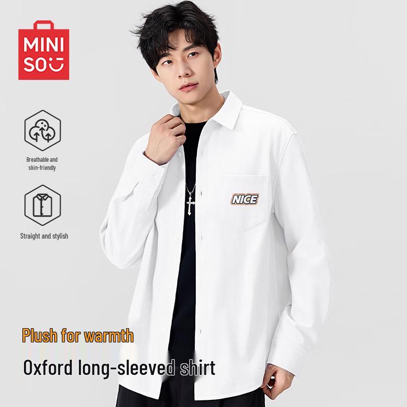MINISO Men s Japanese Style Fleece-Lined Oxford Shirt 2XL