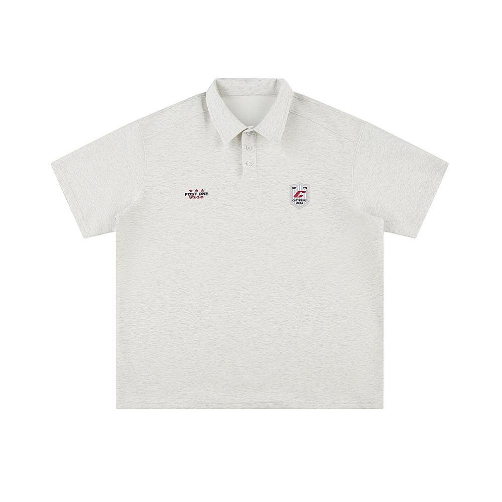 New Men's American Retro Solid Color Pullover POLO Shirt Men Heavy 220g Loose Short-sleeved T-shirt