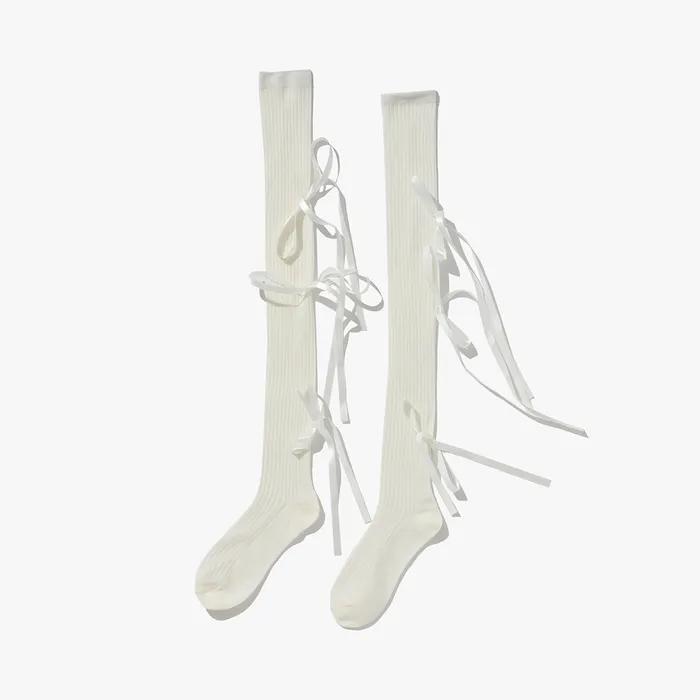 Sojeanne X PLAC Ribbon-Point Knee Socks Ivory