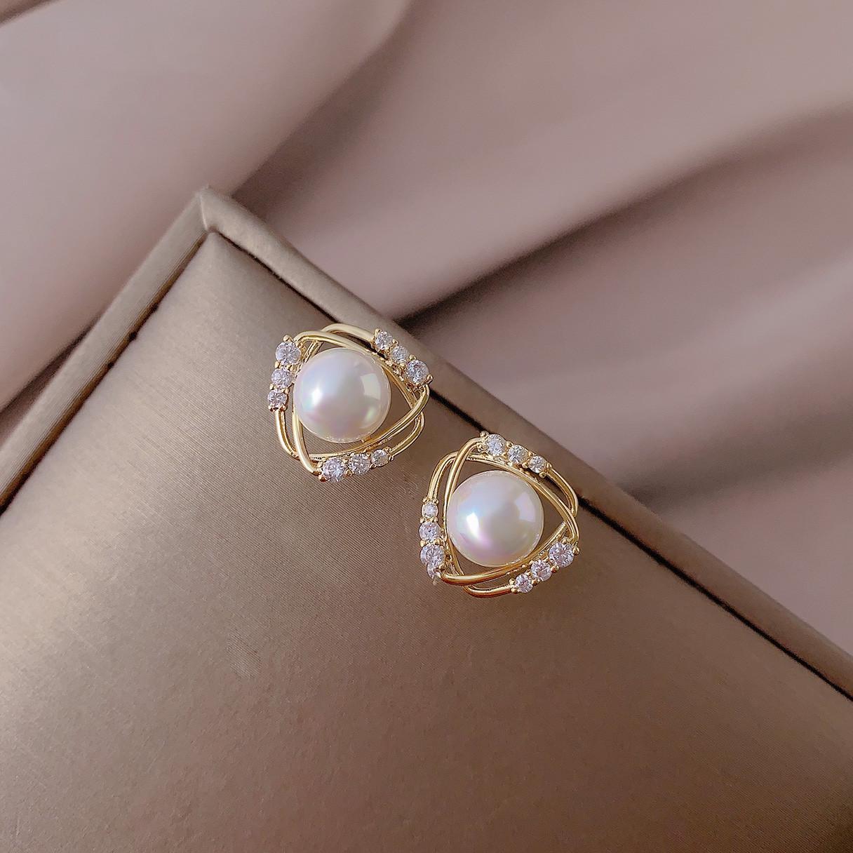 S925 Sterling Silver Korean Red Pearl Rhinestone Stud Earrings - 2022 Trendy Women s Accessory