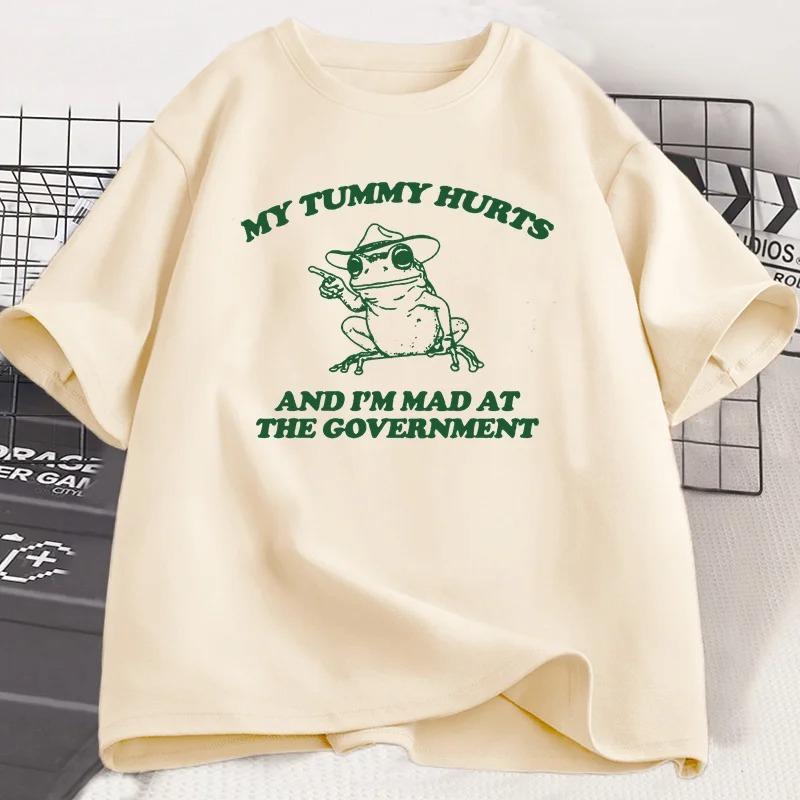 My Stomach Hurts T-shirt Funny Frog Graphic T-shirt Women's T-shirt Short Sleeve T-shirt Street Style Top Personality Graphic