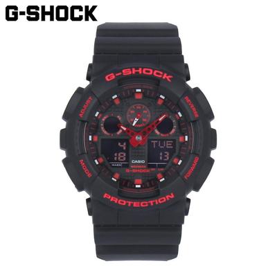 CASIO G-SHOCK GA-100BNR-1A GA-100 Series Casual World Time Calendar Black Red Wrist Watch For Men A-100BNR-1A GA100BNR1A