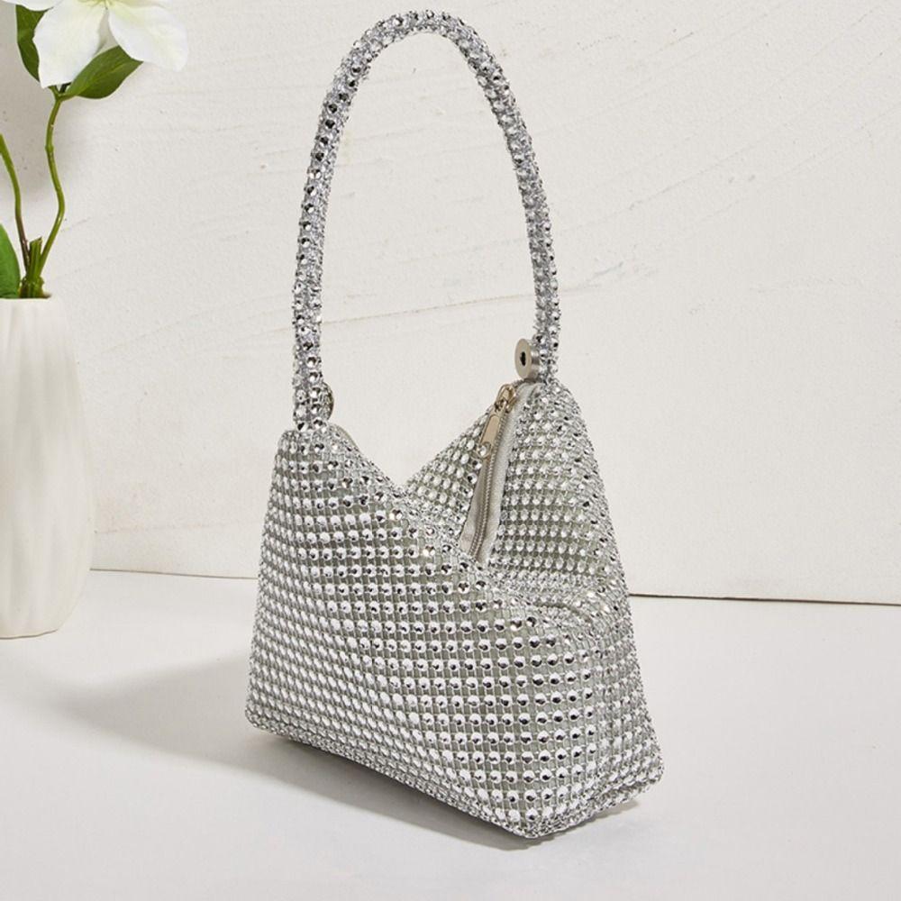 Fashion Glitter Imitation Rhinestone Clutch Triangle Design Women Handbag Wrist Purse Ladies