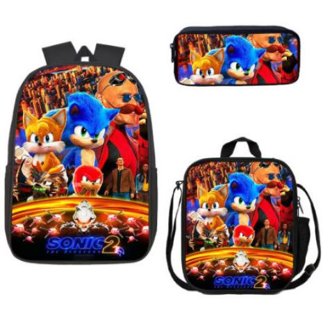 Backpack Sonic Elementary School Bag Lunch Bag Pencil Case Three-Piece Set