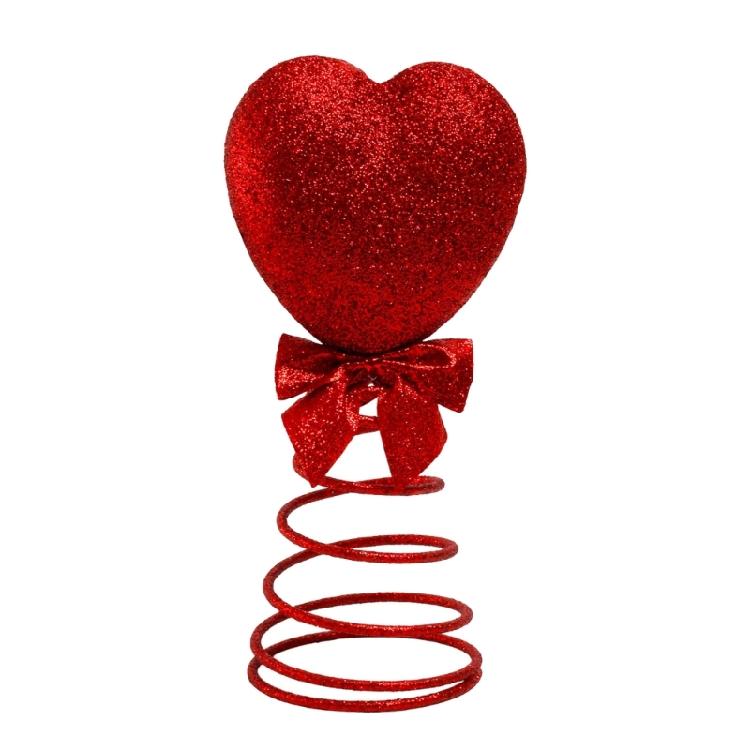 Red Spring Activated Heart Tree Toppers Star Ornament for Holidays Parties Cotton and Metal Decoration