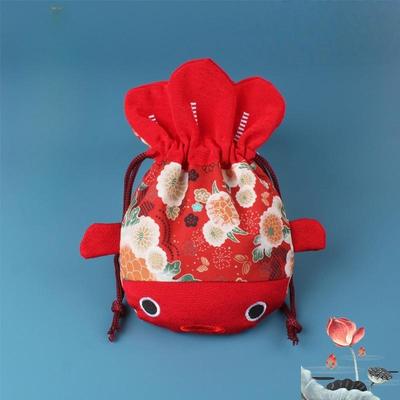 Cartoon Canvas Flower Drawstring Bag  Year Large Capacity Gold Fish Shape Handbag Coin Purse Wedding Candy Bag