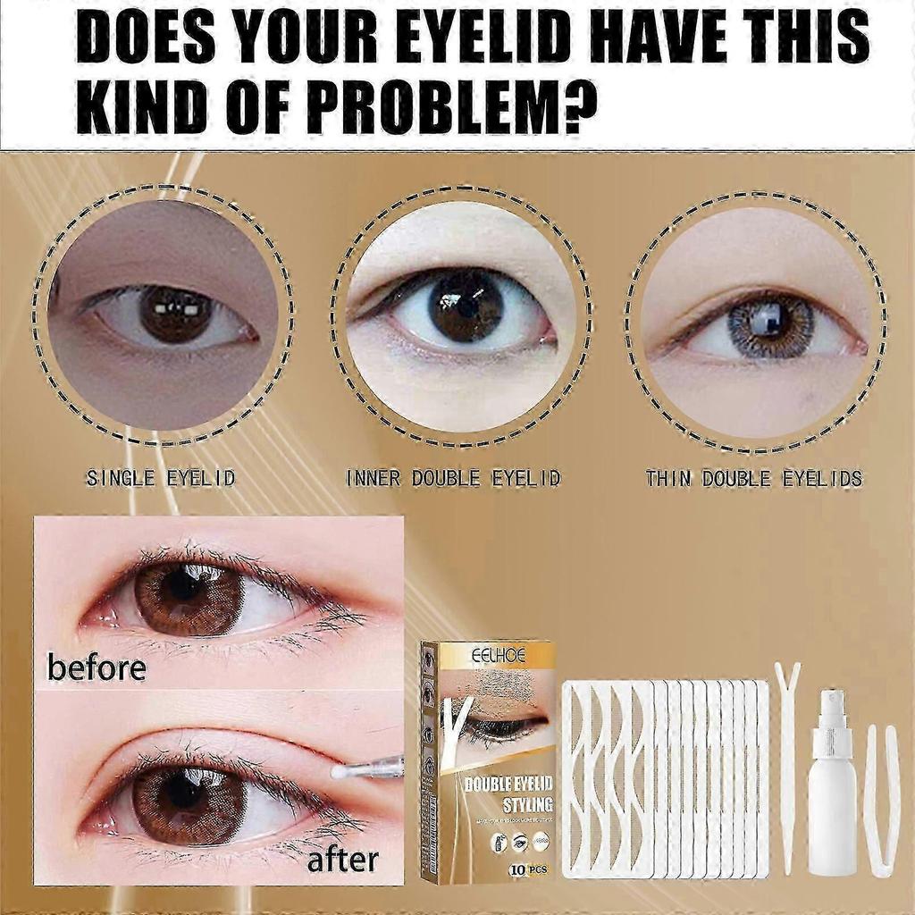 Double Eyelid Adhesive Eye Adhesive Lace Mesh Invisible Glue-Free Breathable Super Adhesive Long Lasting Clip Set