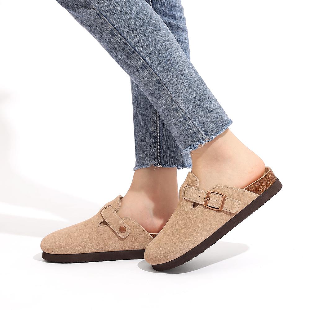 Goosecret Women Suede Clogs Slippers Men Classic Cork Mules Summer Outdoor Soft-Footed Anti-skid Beach Sandals With Arch Support