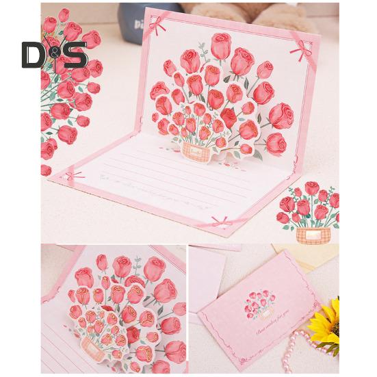 Pop-up blahopřání 3D květinová kytice Ručně vyrobená růže Slunečnice Tulipán Dárková karta ke Dni matek Výročí promoce