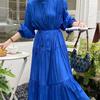 Frenchic Vintage Maxi Dress Women Stand Collar Lantern Sleeve Lace-up Female A-line Elegant Dresses Spring Autumn