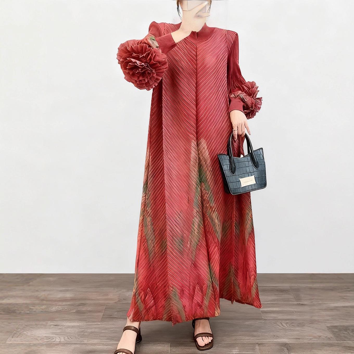 

Elegant Pleated Long Plus Size Skirt - European & American Style for Women One Size червоний