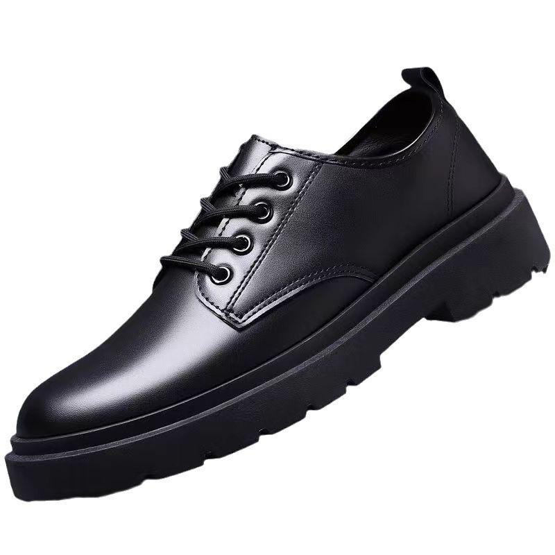 Men's leather shoes breathable British business dress leather shoes groom shoes security work black big head casual leather shoes