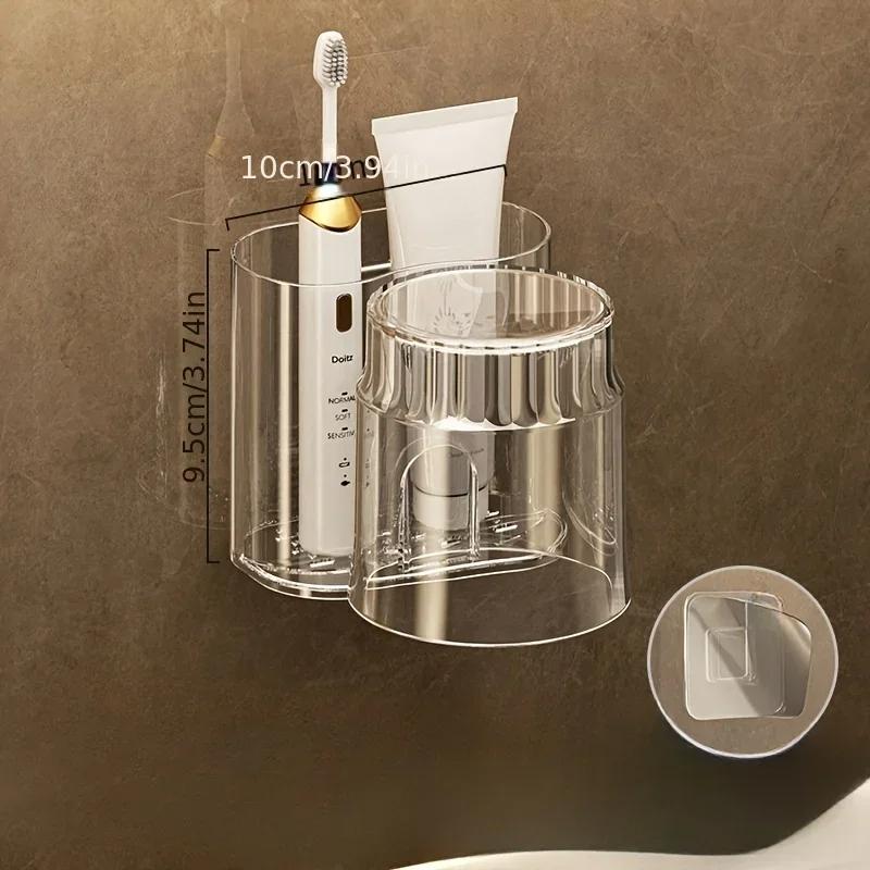 Toothbrush Holder with Mouthwash Cup Wall Mounted Toothbrush Storage Rack Toothpaste Organizer Holder Bathroom Washing Shelf